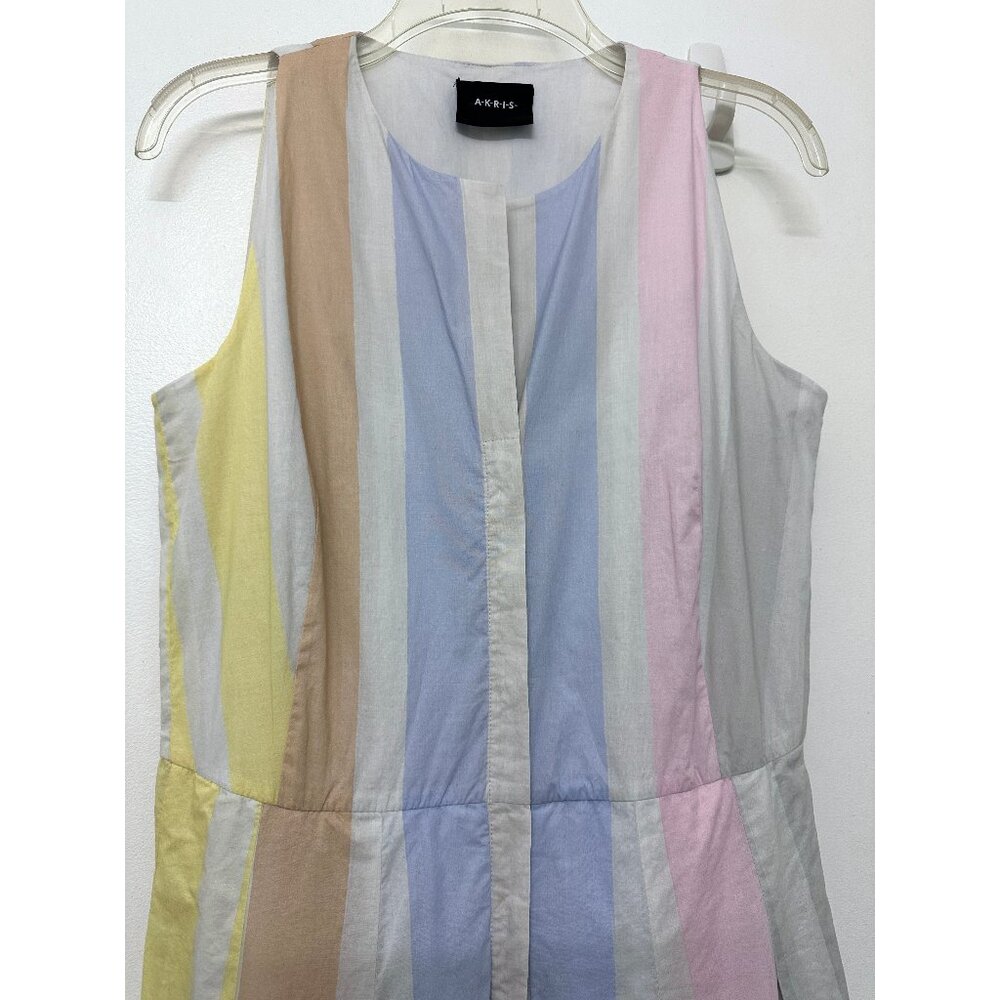 Akris Pastel Stripe Bars Print Shirt Dress Midi Pleated Colorblock Variazioni 8 - Picture 5 of 15